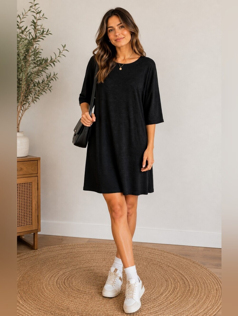 2/$40 Wilfred Free Oversized Black 3/4 Sleeve Knit T-Shirt Dress